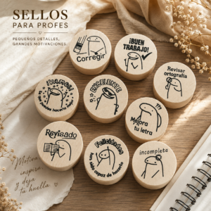 Set de Sellos para Maestros de 9 o 12 Piezas con Tinta Negra – Kit Escolar para Profesores, Niños y Manualidades