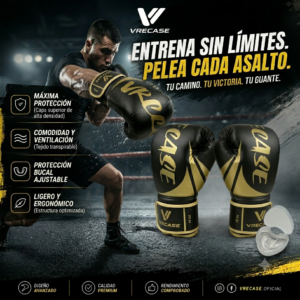 Guantes de Boxeo VRECASE Profesionales con Protector Bucal – Guantes para Box, Kickboxing y Muay Thai 10-14 OZ