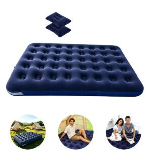 Colchón Inflable Matrimonial de 2 Plazas con Almohadas + Bomba de Aire Eléctrica de Regalo – Colchón de Aire para Camping, Viajes y Hogar