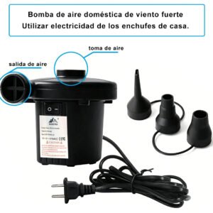 Inflador Eléctrico Portátil para Colchones Inflables, Piscinas, Juguetes, Botes y Vacío de Aire con 3 Boquillas