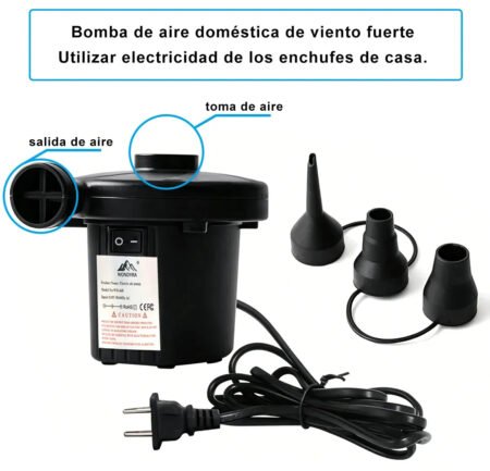 Inflador Eléctrico Portátil para Colchones Inflables, Piscinas, Juguetes, Botes y Vacío de Aire con 3 Boquillas