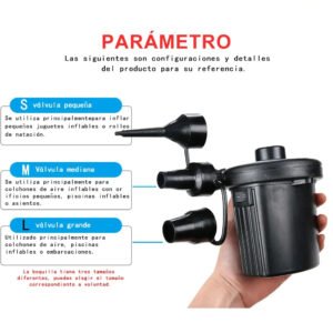 Inflador Eléctrico Portátil para Colchones Inflables, Piscinas, Juguetes, Botes y Vacío de Aire con 3 Boquillas