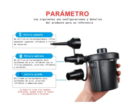 Inflador Eléctrico Portátil para Colchones Inflables, Piscinas, Juguetes, Botes y Vacío de Aire con 3 Boquillas