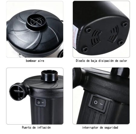 Inflador Eléctrico Portátil para Colchones Inflables, Piscinas, Juguetes, Botes y Vacío de Aire con 3 Boquillas