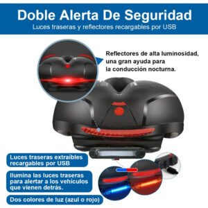 Asiento de Bicicleta Ergonómico Impermeable con Luz Trasera USB y Funda para Lluvia | Sillín Cómodo para MTB, Ruta y Bicicleta Urbana