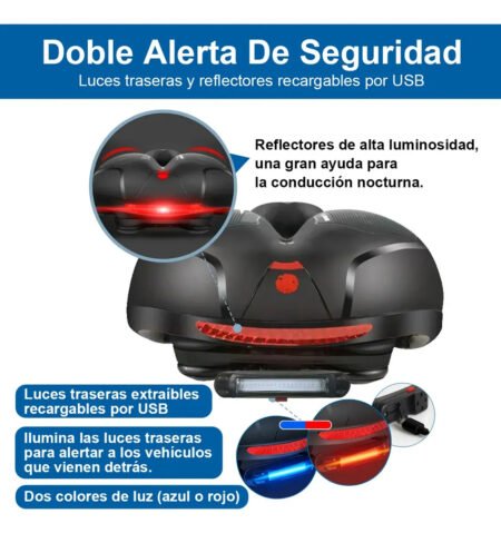 Asiento de Bicicleta Ergonómico Impermeable con Luz Trasera USB y Funda para Lluvia | Sillín Cómodo para MTB, Ruta y Bicicleta Urbana