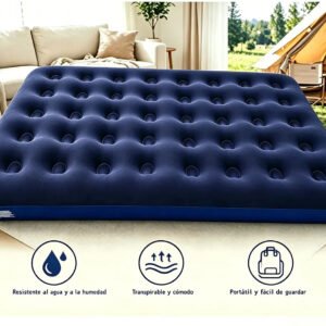 Colchón Inflable Matrimonial de 2 Plazas con Almohadas + Bomba de Aire Eléctrica de Regalo – Colchón de Aire para Camping, Viajes y Hogar