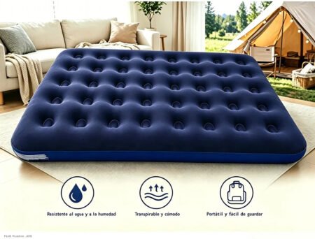 Colchón Inflable Matrimonial de 2 Plazas con Almohadas + Bomba de Aire Eléctrica de Regalo – Colchón de Aire para Camping, Viajes y Hogar