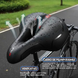 Asiento de Bicicleta Ergonómico Impermeable con Luz Trasera USB y Funda para Lluvia | Sillín Cómodo para MTB, Ruta y Bicicleta Urbana