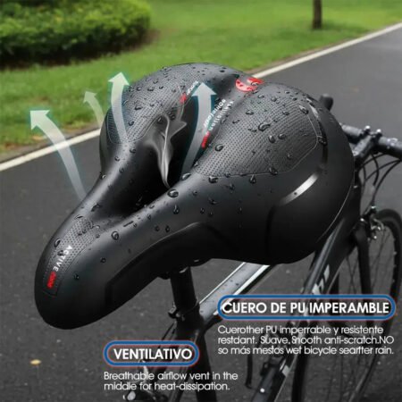 Asiento de Bicicleta Ergonómico Impermeable con Luz Trasera USB y Funda para Lluvia | Sillín Cómodo para MTB, Ruta y Bicicleta Urbana