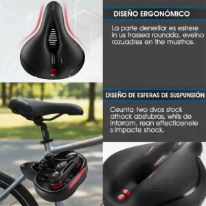 Asiento de Bicicleta Ergonómico Impermeable con Luz Trasera USB y Funda para Lluvia | Sillín Cómodo para MTB, Ruta y Bicicleta Urbana