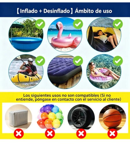 Inflador Eléctrico Portátil para Colchones Inflables, Piscinas, Juguetes, Botes y Vacío de Aire con 3 Boquillas