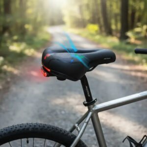 Asiento de Bicicleta Ergonómico Impermeable con Luz Trasera USB y Funda para Lluvia | Sillín Cómodo para MTB, Ruta y Bicicleta Urbana