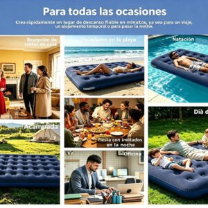 Colchón Inflable Matrimonial de 2 Plazas con Almohadas + Bomba de Aire Eléctrica de Regalo – Colchón de Aire para Camping, Viajes y Hogar