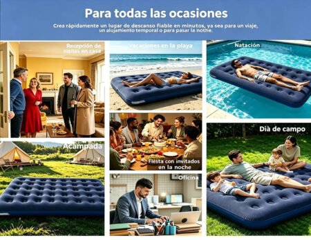 Colchón Inflable Matrimonial de 2 Plazas con Almohadas + Bomba de Aire Eléctrica de Regalo – Colchón de Aire para Camping, Viajes y Hogar