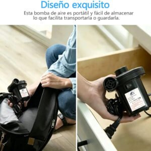 Inflador Eléctrico Portátil para Colchones Inflables, Piscinas, Juguetes, Botes y Vacío de Aire con 3 Boquillas