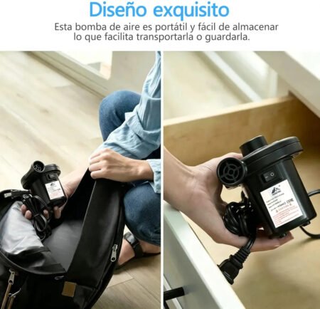 Inflador Eléctrico Portátil para Colchones Inflables, Piscinas, Juguetes, Botes y Vacío de Aire con 3 Boquillas