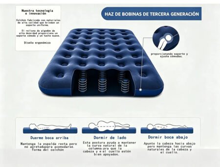 Colchón Inflable Matrimonial de 2 Plazas con Almohadas + Bomba de Aire Eléctrica de Regalo – Colchón de Aire para Camping, Viajes y Hogar