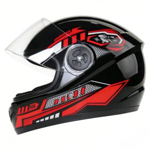 VRECASE Casco Moto DOT Rojo Negro con Visor HD