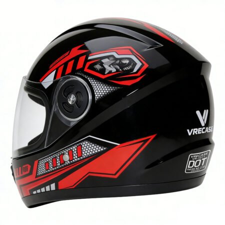 VRECASE Casco Moto DOT Rojo Negro con Visor HD