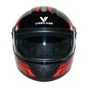 VRECASE Casco Moto DOT Rojo Negro con Visor HD