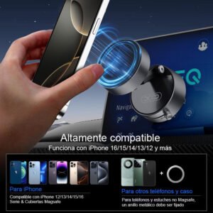 Soporte Magnético para Celular de Auto con Ventosa Ajustable – Rotación 360° para Tablero y Parabrisas
