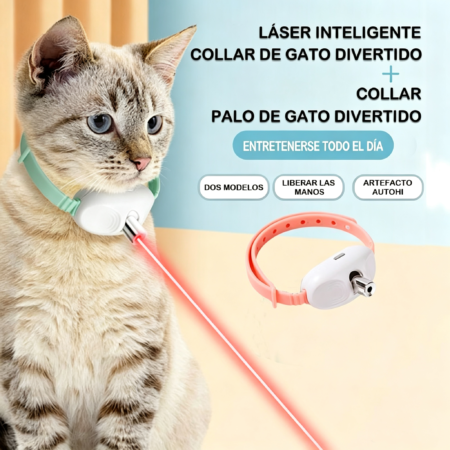 Kit de Juguetes Interactivos para Gato – Collar Láser Morado + Varita de Plumas con Pulsera Verde