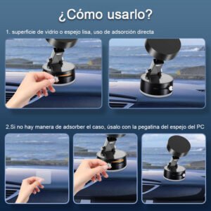 Soporte Magnético para Celular de Auto con Ventosa Ajustable – Rotación 360° para Tablero y Parabrisas