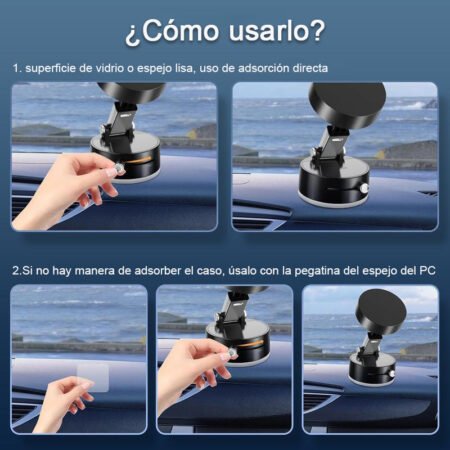 Soporte Magnético para Celular de Auto con Ventosa Ajustable – Rotación 360° para Tablero y Parabrisas