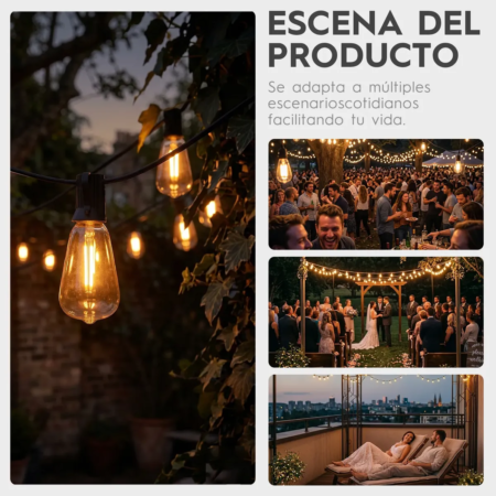 Guirnalda de Luces LED para Exterior 15 m con 25+2 Focos – Luces Impermeables para Jardín, Patio y Terraza