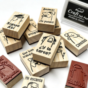 Set de 10 Sellos Rectangulares para Maestros con Tinta Negra – Sellos Educativos de Recompensa para Aula y Tareas