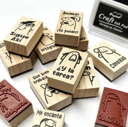Set de 10 Sellos Rectangulares para Maestros con Tinta Negra – Sellos Educativos de Recompensa para Aula y Tareas