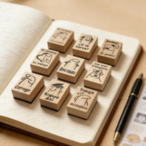 Set de 10 Sellos Rectangulares para Maestros con Tinta Negra – Sellos Educativos de Recompensa para Aula y Tareas