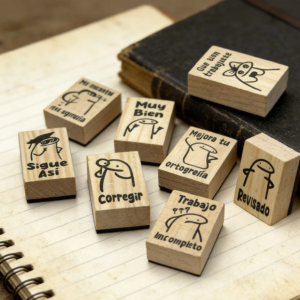 Set de 10 Sellos Rectangulares para Maestros con Tinta Negra – Sellos Educativos de Recompensa para Aula y Tareas