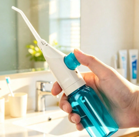 Irrigador Bucal Manual Portátil 2 en 1 (2 Piezas) – Limpiador Dental e Irrigador Nasal para Casa y Viajes