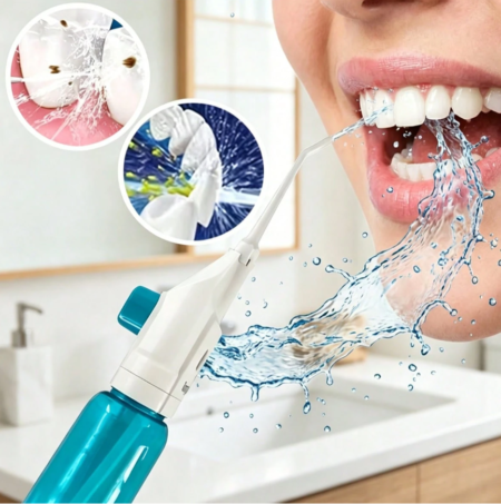Irrigador Bucal Manual Portátil 2 en 1 (2 Piezas) – Limpiador Dental e Irrigador Nasal para Casa y Viajes