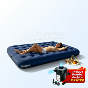 Colchón Inflable Matrimonial de 2 Plazas con Almohadas + Bomba de Aire Eléctrica de Regalo – Colchón de Aire para Camping, Viajes y Hogar