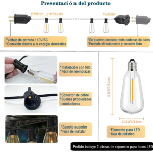 Guirnalda de Luces LED para Exterior 15 m con 25+2 Focos – Luces Impermeables para Jardín, Patio y Terraza