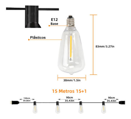 Guirnalda de Luces LED para Exterior 15 m con 25+2 Focos – Luces Impermeables para Jardín, Patio y Terraza