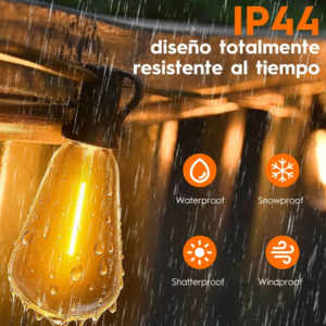 Guirnalda de Luces LED para Exterior 15 m con 25+2 Focos – Luces Impermeables para Jardín, Patio y Terraza