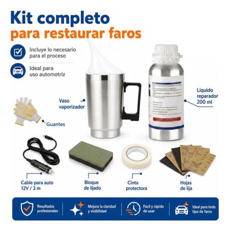 VRECASE Restaurador de Faros 200 ml | Kit Pulidor para Faros de Auto, Renovador de Plástico Transparente