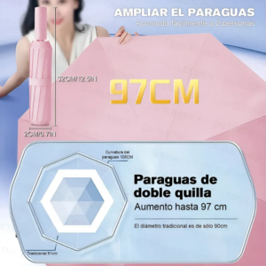 02 Paraguas Automático con Protección UV, Sombrilla Impermeable Plegable de 16 Varillas para Viajes, FOZOVAR Rosa