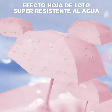 06 Paraguas Automático con Protección UV, Sombrilla Impermeable Plegable de 16 Varillas para Viajes, FOZOVAR Rosa