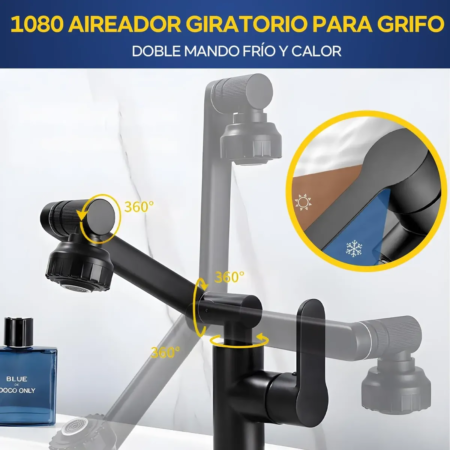 Grifo Para Baño Monomando Lavabo Hogar Cocina 2 Modos Negro con 360° Rotación y Control de Temperatura para Lavamanos VRECASE
