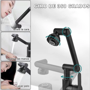 Grifo Para Baño Monomando Lavabo Hogar Cocina 2 Modos Negro con 360° Rotación y Control de Temperatura para Lavamanos VRECASE
