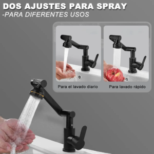 Grifo Para Baño Monomando Lavabo Hogar Cocina 2 Modos Negro con 360° Rotación y Control de Temperatura para Lavamanos VRECASE