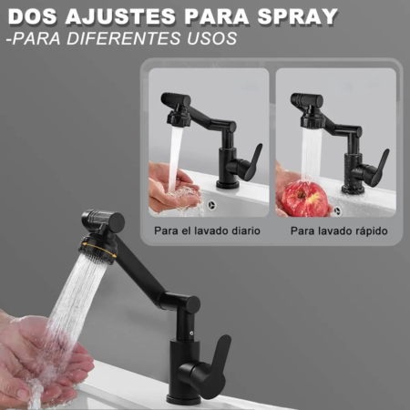 Grifo Para Baño Monomando Lavabo Hogar Cocina 2 Modos Negro con 360° Rotación y Control de Temperatura para Lavamanos VRECASE