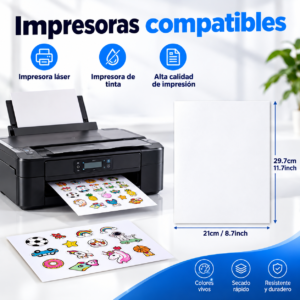 重制图2 Vinil Adhesivo Imprimible Blanco Brillante A4 50 Hojas para Impresoras Inkjet y Cricut Impermeable con Adhesivo Removible Fácil de Despegar