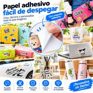 重制图4 Vinil Adhesivo Imprimible Blanco Brillante A4 50 Hojas para Impresoras Inkjet y Cricut Impermeable con Adhesivo Removible Fácil de Despegar