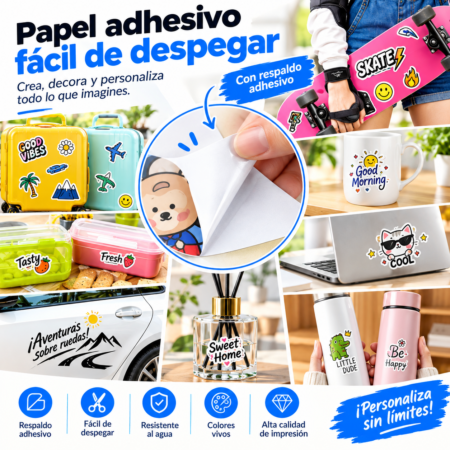 重制图4 Vinil Adhesivo Imprimible Blanco Brillante A4 50 Hojas para Impresoras Inkjet y Cricut Impermeable con Adhesivo Removible Fácil de Despegar
